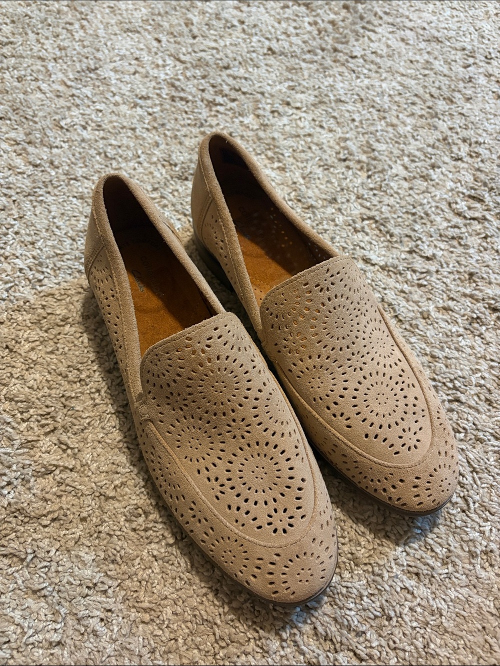 Clarks Women's Taupe Suede Perforated Slip-On Loafers